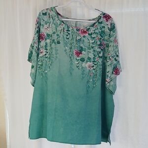 Scoop Neck Green Floral Tunic 4XL Short Sleeve Top